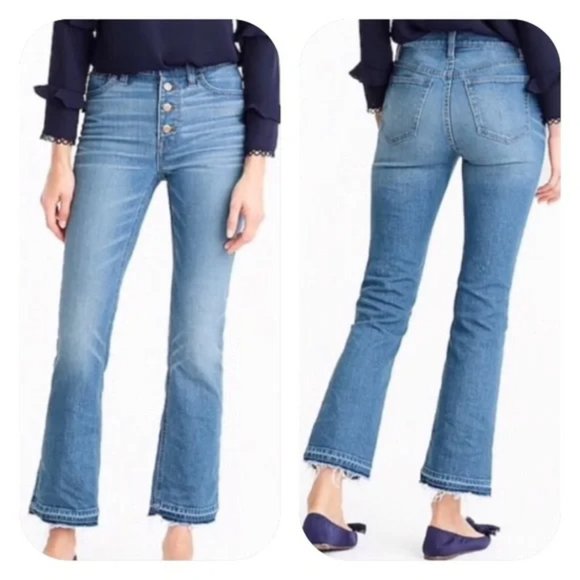 J. CREW Billie Demi Boot Crop Raw Hem Exposed Button Fly Medium Wash Jean - Picture 1 of 10